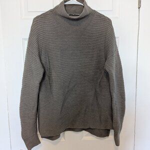 Athleta Merino Wool Tunic Sweater M Beige Mock Funnel Neck Thick Knit Cabincore